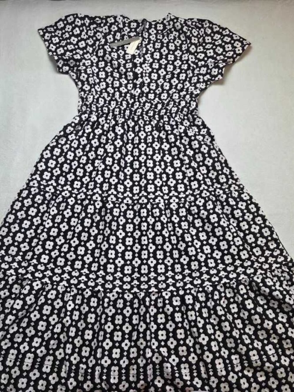 New XL Anthropologie Somerset cotton poplin maxi dress in Black White Geo Floral
